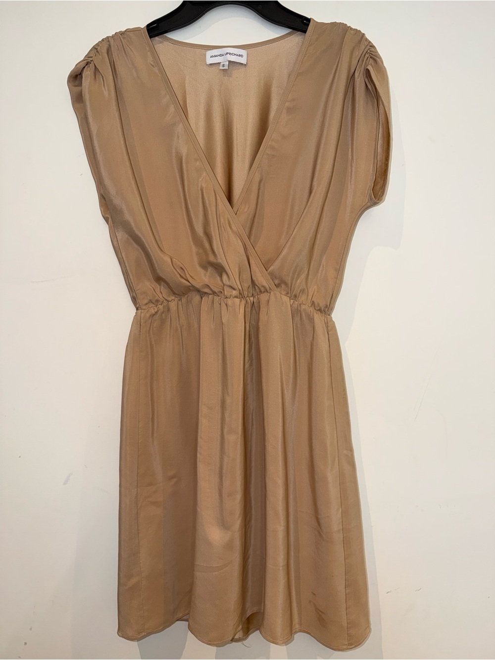 Amanda Uprichard Tan Wrap-Front Mini Dress